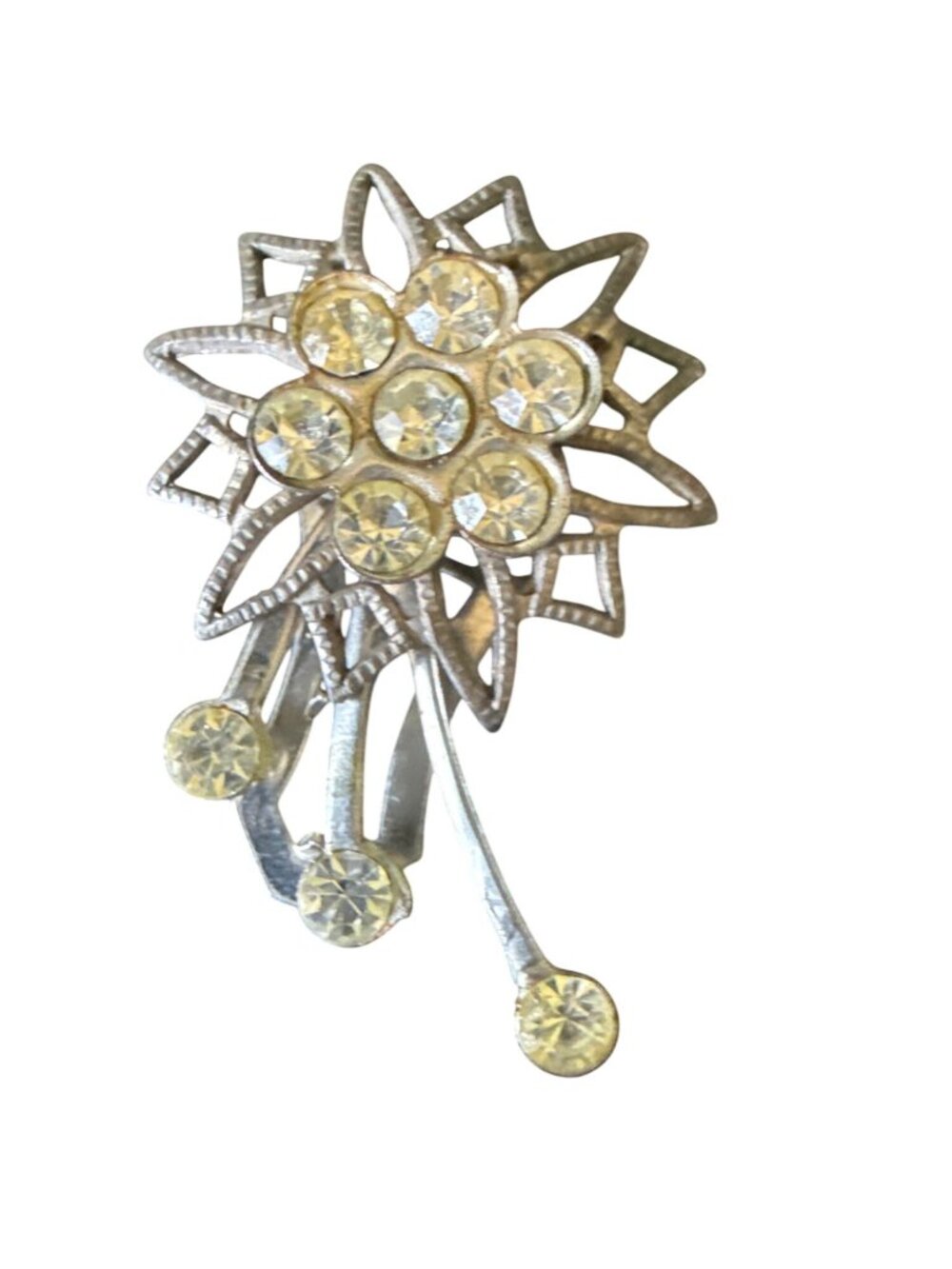 Vtg Mid Century Atomic Starburst Rhinestone Dress Clip Flower Brooch Pin MCM